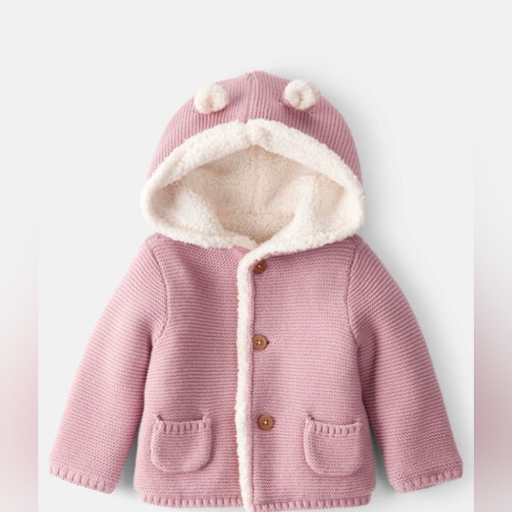 Carters Baby Girl Sherpa Lined Cotton Long-Sleeve Jacket - Pink 9M